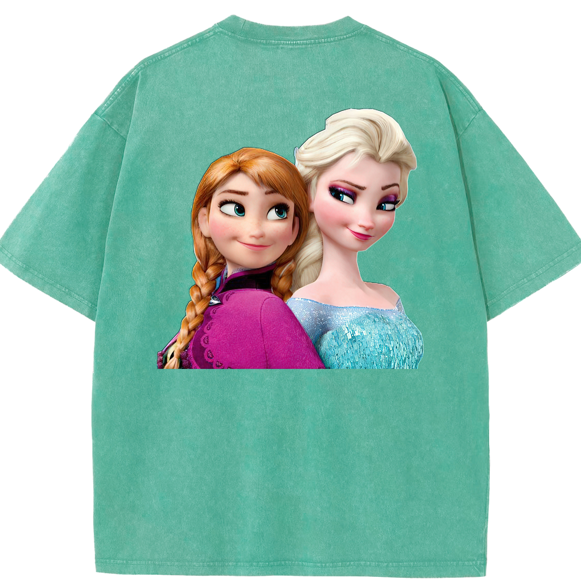 （画像用） アナと雪の女王 アンナ エルサ Frozen Anna Elsa 綿100% ヴィンテージ風 半袖Tシャツ（背面プリント）